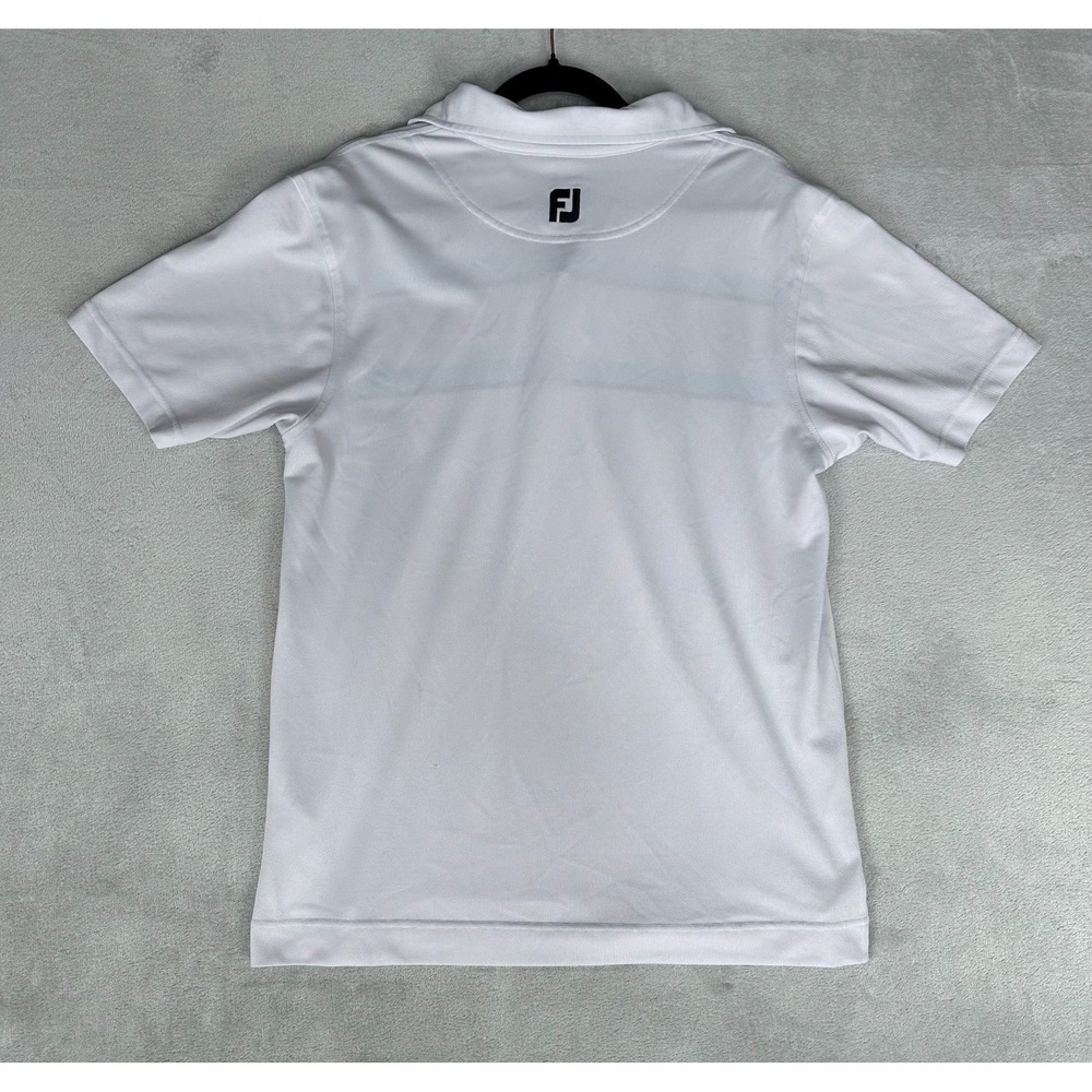 Footjoy FJ Polo Shirt Mens Large White Stripe Athletic Fit Golf Performance Logo - Picture 7 of 10